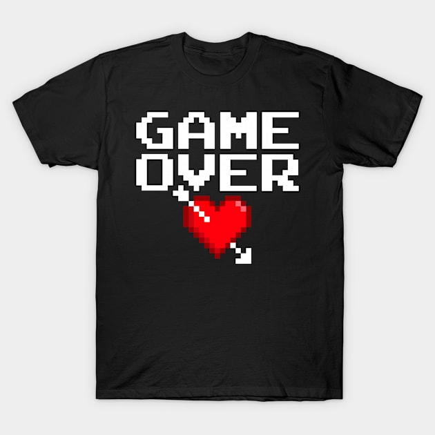 Game Over Gamer Valentine 8 Bit Gaming Pixel Heart White T-Shirt by Grandeduc